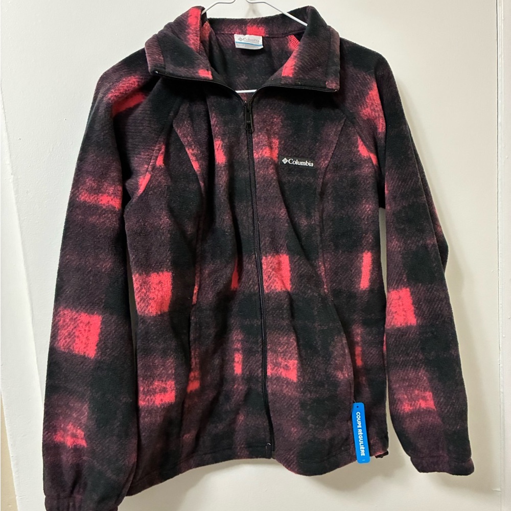Columbia Red and Black Checkered Fleece Jacket